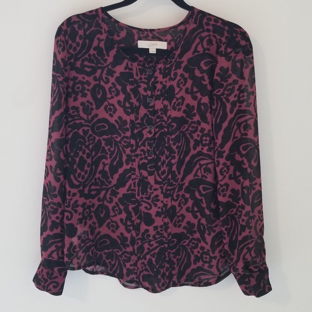 Ann Taylor Loft Red Long Sleeve Blouse Size Medium